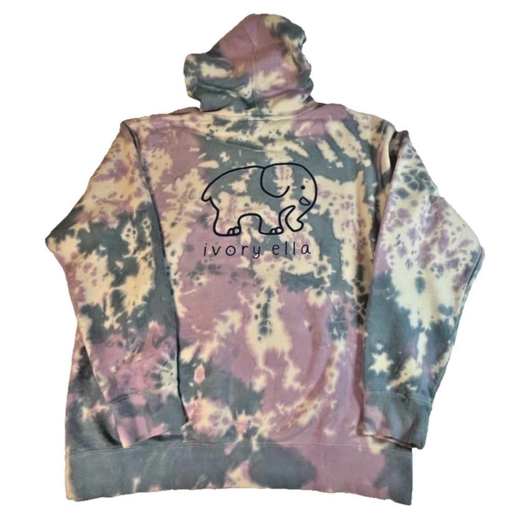 Ivory Ella Womens Tie Dye Purple Blue Hoodie Fleece Sweatshirt Size L Elephant